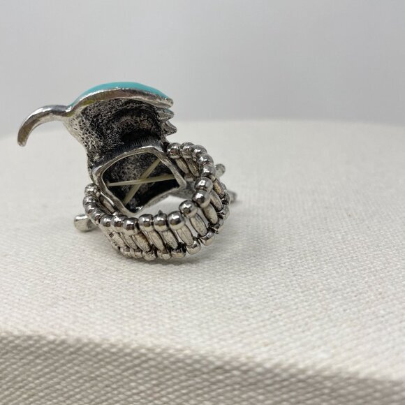 Hummingbird Stretch Ring Rhinestone Blue Silver Tone Cocktail Statement - Picture 3 of 8